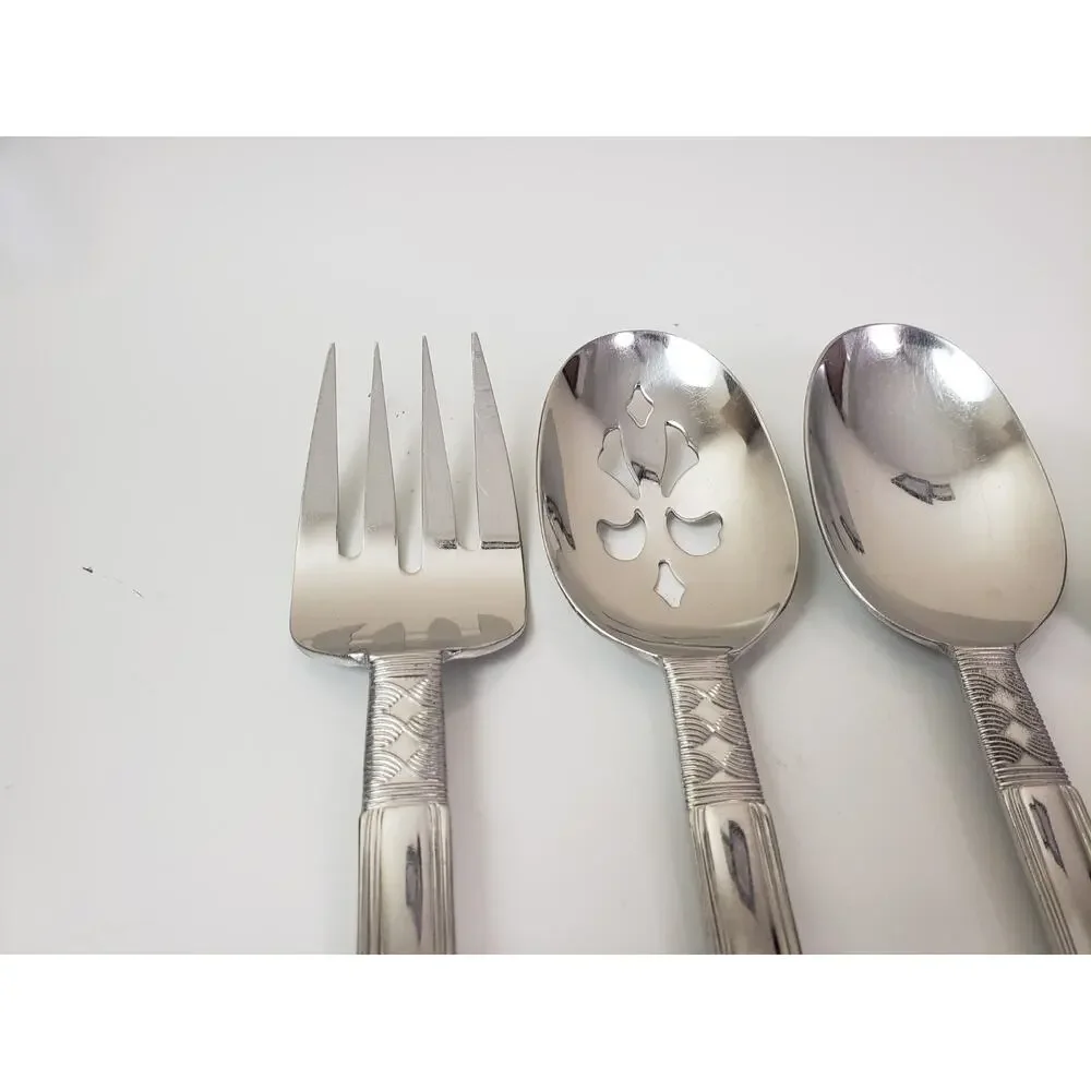 Pfaltzgraff CROSSROADS Glossy Stainless Flatware Hostess Salad 4 Serving Pieces
